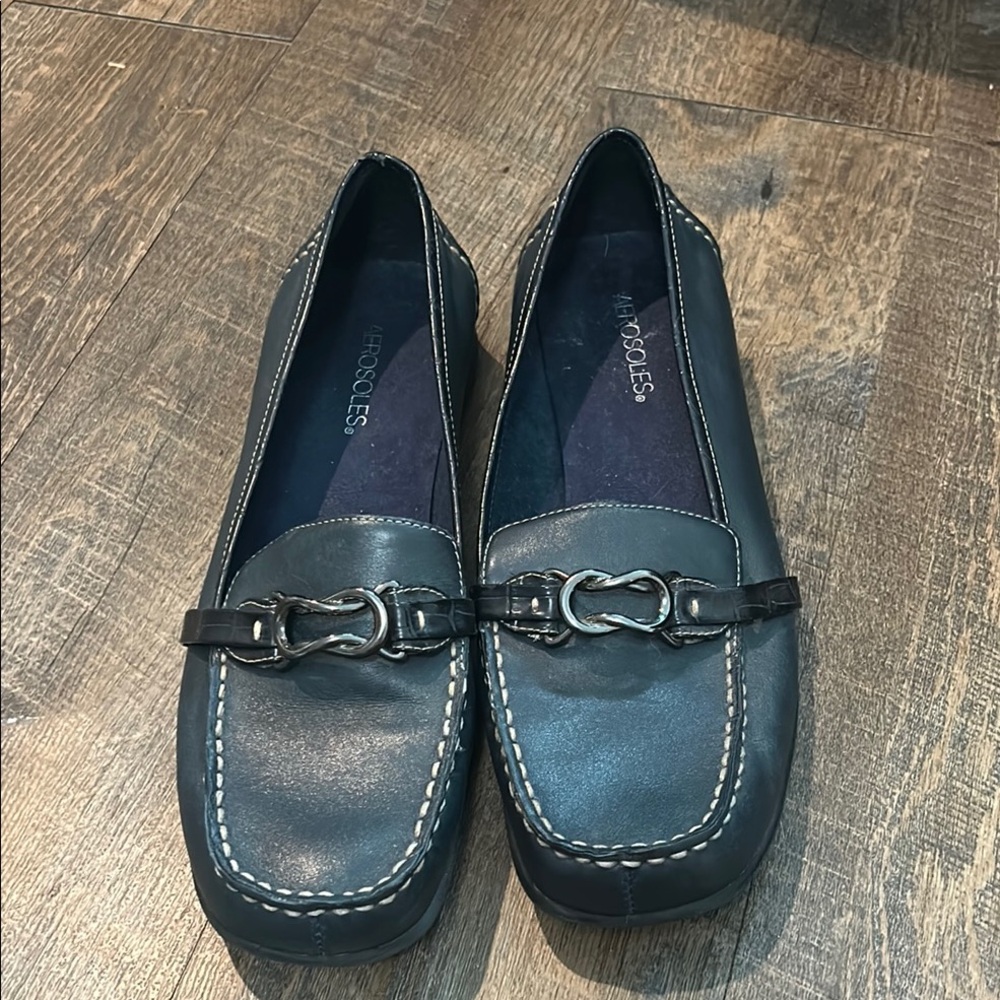 Aerosoles Women’s Navy Blue Square Toe Loafers, Buckle Size 11
